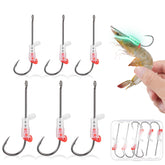 6-piece set of luminous live shrimp hooks in 2/0 and 3/0 sizes